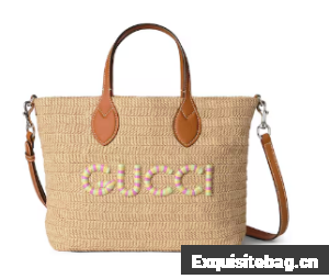 Gucci SMALL STRAW-EFFECT TOTE 779671 Multicolor
