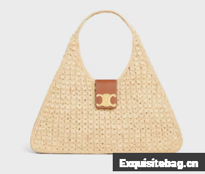 CELINE CABAS TRIANGLE IN RAFFIA AND CALFSKIN 119772 NATURAL / TAN