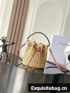 CELINE CABAS TRIANGLE IN RAFFIA AND CALFSKIN 121672 NATURAL / TAN