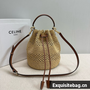 CELINE CLASSIC PANIER IN RAFFIA AND CALFSKIN 117882