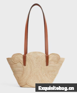 CELINE CLASSIC PANIER SMALL BRAIDED TRIOMPHE in RAFFIA and CALFSKIN 117022 TAN