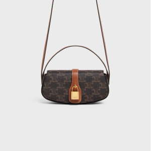 CELINE CLUTCH ON STRAP TABOU IN TRIOMPHE CANVAS AND CALFSKIN 101592 TAN