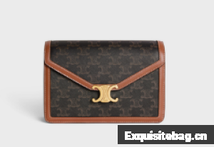 CELINE ENVELOPPE BAG IN TRIOMPHE CANVAS AND CALFSKIN 113322 TAN