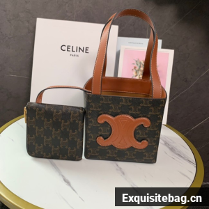 CELINE ENVELOPPE BAG IN TRIOMPHE CANVAS AND CALFSKIN 199202 TAN