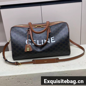 CELINE MEDIUM VOYAGE BAG IN TRIOMPHE CANVAS WITH CELINE PRINT 190662 TAN