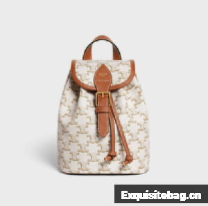 CELINE MINI BACKPACK FOLCO IN TRIOMPHE CANVAS AND CALFSKIN 197662 WHITE