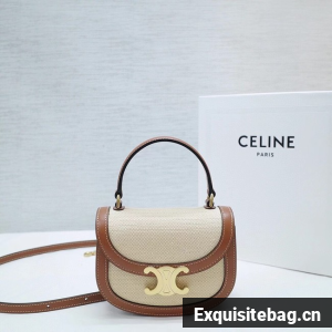 CELINE MINI BESACE CLEA IN TEXTILE AND CALFSKIN 10L063 NATURAL & TAN