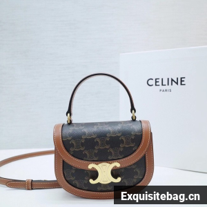 CELINE MINI BESACE CLEA TRIOMPHE CANVAS AND CALFSKIN 10L063 TAN