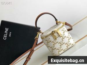 CELINE MINI VANITY CASE IN TRIOMPHE CANVAS AND CALFSKIN 10J762 white