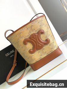 CELINE SMALL BUCKET CUIR TRIOMPHE IN TEXTILE WITH TRIOMPHE 198243 CAMEL