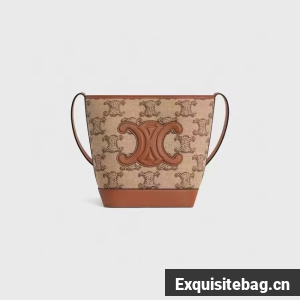 CELINE SMALL BUCKET CUIR TRIOMPHE IN TEXTILE WITH TRIOMPHE A198243 CAMEL