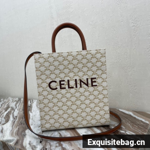 CELINE SMALL CABAS VERTICAL IN TRIOMPHE CANVAS AND CALFSKIN 191542 white