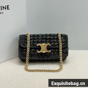 Celine CHAIN SHOULDER BAG CLAUDE IN RAFFIA EFFECT TEXTILE 112252 black 