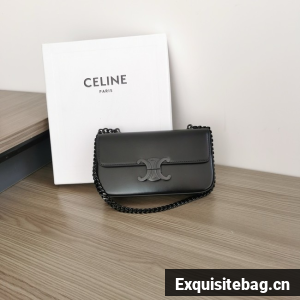Celine CHAIN SHOULDER BAG TRIOMPHE IN SHINY CALFSKIN 197992 black&black Hardware