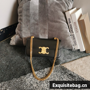 Celine CHAIN SHOULDER BAG TRIOMPHE IN SHINY CALFSKIN 197992 black&gold Hardware