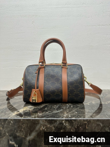 Celine MEDIUM BOSTON IN TRIOMPHE CANVAS AND CALFSKIN 121323 TAN