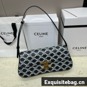 Celine MEDIUM CELINE LOLA BAG IN TRIOMPHE CANVAS 115533 BLACK&WHITE