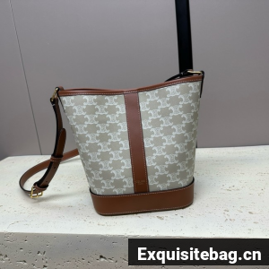 Celine SMALL BUCKET IN TRIOMPHE CANVAS AND CALFSKIN 191442 gray