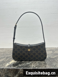 Celine TINA SHOULDER BAG IN TRIOMPHE CANVAS AND CALFSKIN 123053 black