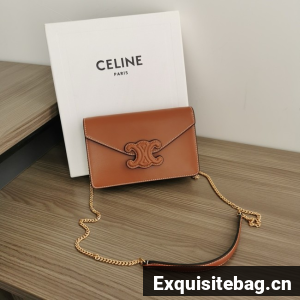 Celine WALLET ON CHAIN MARGO IN SHINY CALFSKIN 10J733 TAN
