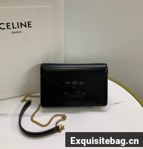 Celine WALLET ON CHAIN MARGO IN SHINY CALFSKIN 10J733 black