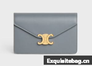 Celine WALLET ON CHAIN MARGO IN SHINY CALFSKIN 10L033 BLUE GREY