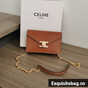 Celine WALLET ON CHAIN MARGO IN SHINY CALFSKIN 10L033 TAN