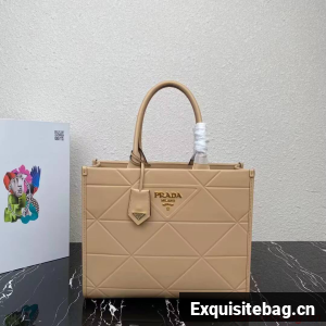 Medium leather Prada Symbole bag with topstitching 1BA378 Sand Beige