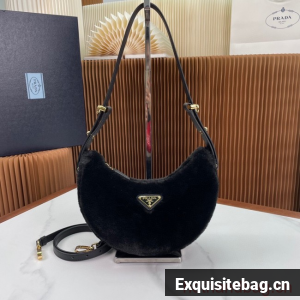 Prada Arque shearling and leather shoulder bag 1BC194 black