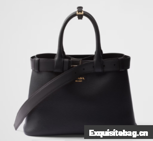 Prada Buckle medium leather handbag with belt 1BA434 Black