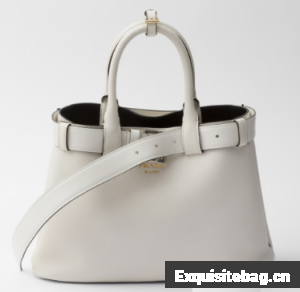 Prada Buckle medium leather handbag with belt 1BA434 White&Black