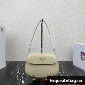 Prada Cleo brushed leather shoulder bag with flap 1BD311 light apricot