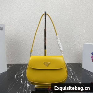 Prada Cleo brushed leather shoulder bag with flap 1BD311 yellow