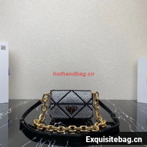 Prada Crystal-studded satin pouch 1HD339 black