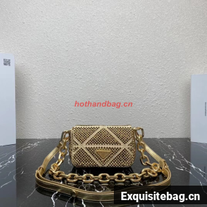 Prada Crystal-studded satin pouch 1HD339 gold