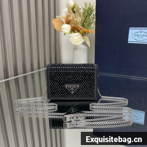 Prada Duchesse card holder with shoulder strap 1MR024 black