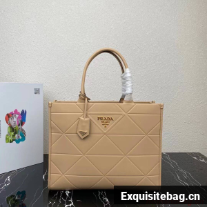 Prada Large leather Prada Symbole bag with topstitching 1BA377 Sand Beige
