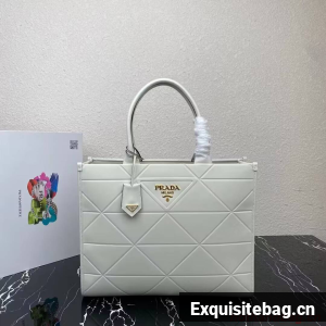 Prada Large leather Prada Symbole bag with topstitching 1BA377 WHITE