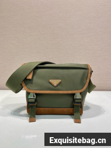 Prada Medium Re-Nylon and suede shoulder bag 2VD066 Musk Green