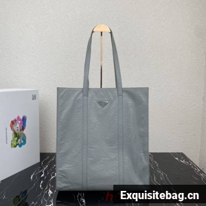 Prada Medium antiqued nappa leather tote bag 1BG587 Slate Gray