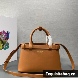 Prada Original Leather Double Top Handle Bag 1BA418 Brown