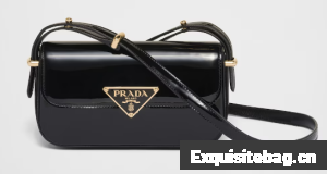 Prada Patent leather shoulder bag with flap 1BD339 black