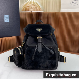 Prada Re-Nylon and shearling backpack 1BZ074 black