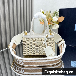 Prada Wicker and leather Prada Arque bag 1BG469 white