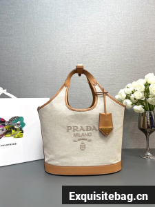 Prada linen blend and leather tote bag Fabric&leather 1BG471 