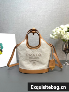 Prada small linen blend and leather tote bag Fabric&leather 1BE074
