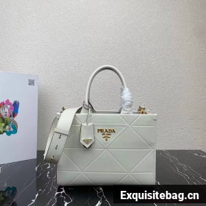 Small leather Prada Symbole bag with topstitching 1HH039 white