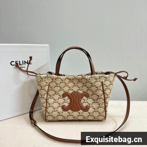 CELINE SMALL CABAS DRAWSTRING CUIR TRIOMPHE IN TRIOMPHE CANVAS AND CALFSKIN 111013 WHITE CELINE SMALL CABAS DRAWSTRING CUIR TRIOMPHE IN TRIOMPHE CANVAS AND CALFSKIN 111013 WHITE