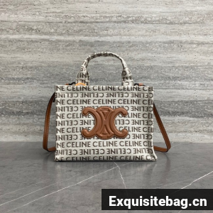 Celine SMALL CABAS THAIS IN TEXTILE WITH TRIOMPHE CANVAS PRINT AND CALFSKIN 199162 WHITE Celine SMALL CABAS THAIS IN TEXTILE WITH TRIOMPHE CANVAS PRINT AND CALFSKIN 199162 WHITE