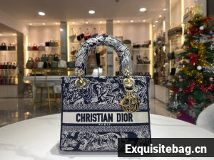 DIOR Medium Lady D-Lite Bag Toile de Jouy Embroidery M0565OTD blue